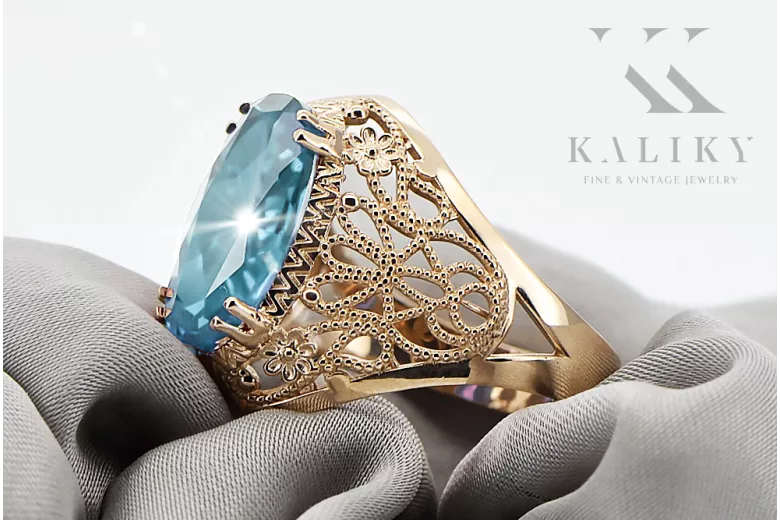 Ring Aquamarin 14 Karat Gelbgold Vintage Schmuck vrc074y